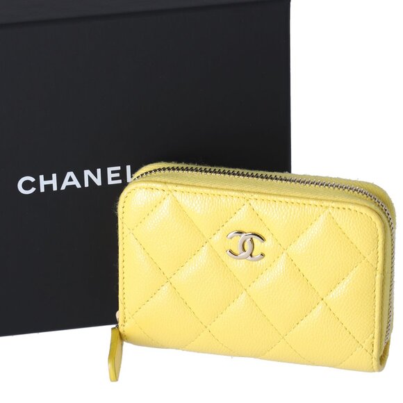 CHANEL Matelasse Card Wallet Yellow Caviar Leather - Picture 1 of 7